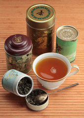 Several  Chinese boxes with tea leaves