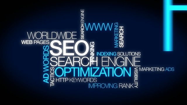 SEO Search Engine Optimization animation video blue word cloud