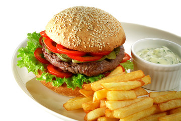 French fries and hamburger