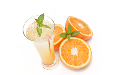 Orange and mint drink with ice