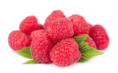 Ripe raspberries with leafs
