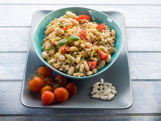 spelt risotto with beans and tomatoes