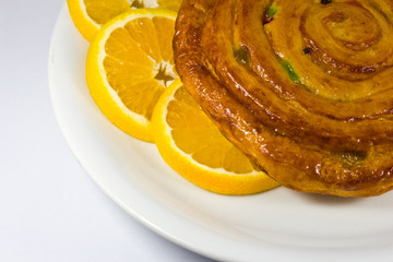 Breakfast  bread and orange slices