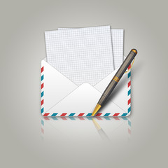 Postal envelope and pen