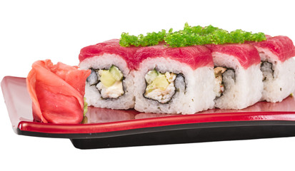 Maki Sushi - Roll made of Crab, avocado, cucumber inside. Fresh