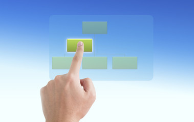 Man point finger on the screen with chart