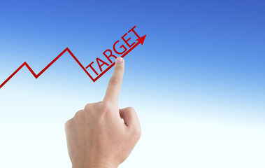 Man point finger on the screen with graph