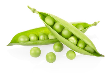 Green peas on white, clipping path included