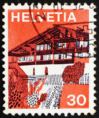 Postage stamp Switzerland 1973 Village in Simme Valley, Switzerl