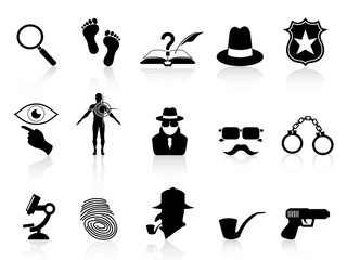 black detective icons set