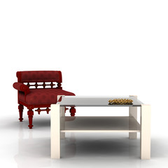 Couchtisch und Sessel