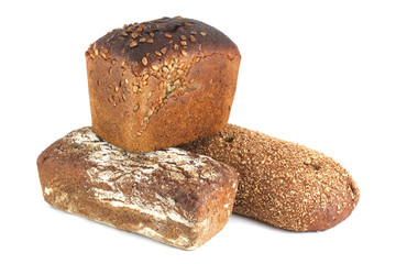 Three of bread isolated on white background