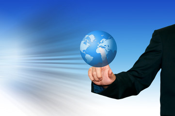 Business man with earth on the digital screen  background