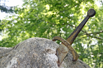 the legendary sword of King Arthur stuck in the rocks