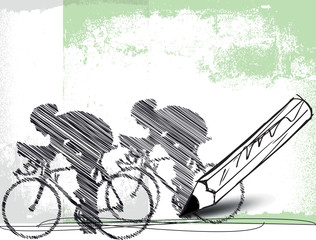 pencil drawing of bikers. Vector illustration