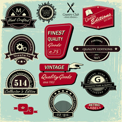 Vintage Style Labels, Set of 12 signs and badges
