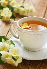 Jasmine tea in a white cup