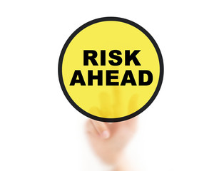 Finger pointing RISK, for risk management concept