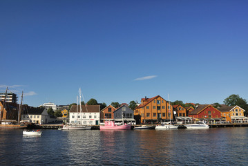 Fototapeta na wymiar Tonsberg waterfront, Brygge, with restaurants