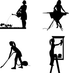 Girls and housewives in different jobs silhouette