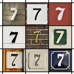 Collage of house numbers seven