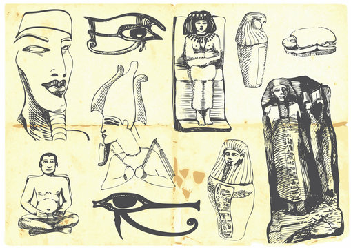 Egyptian collection of symbols, religion, images, people