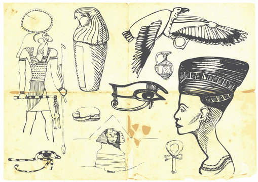 Egyptian collection of symbols, religion, images, people