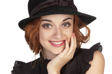 Beautiful girl at age of nineteen in a black hat