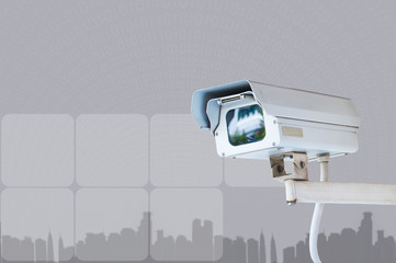 Security Camera or CCTV on blue digital background