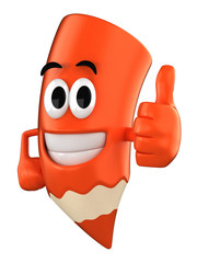 3d render of colored pencil giving thumbs up