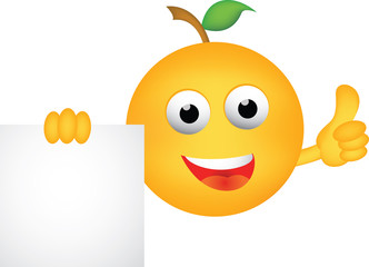 funny orange cartoon with blank sign