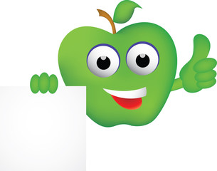 funny apple cartoon with blank sign