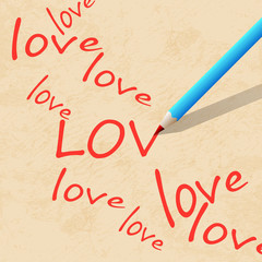 pencil on paper, write the word love