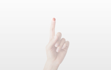 Hand touching a screen button isolated  on white background