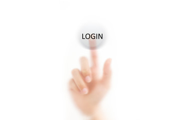 man finger pressing a touchscreen LOGIN button