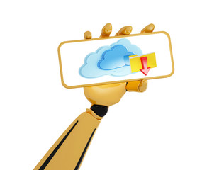 hand of 3d robot hold a plate with cloud computing icon