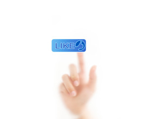man finger pressing a like button, isolated on a white backgroun