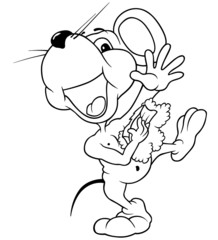 Washing Mouse - Black and White cartoon