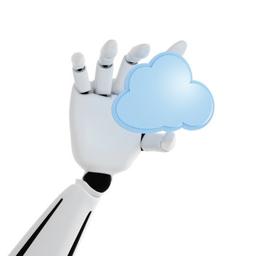 3d robotic hand with cloud computing icon on a white background