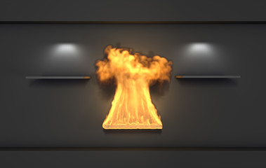 Fototapeta premium 3d shelves and spotlights for exhibit with flame in the gallery