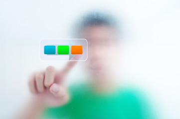 man finger pressing a touchscreen business process button