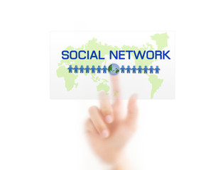 man finger pressing a touchscreen social network concept isolate