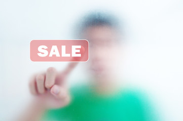 man finger pressing a touchscreen button