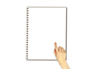 hand pointing a note paper isolated on white