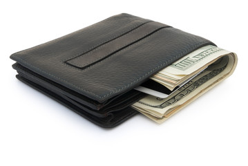 wallet and USD dollars and card with clipping path