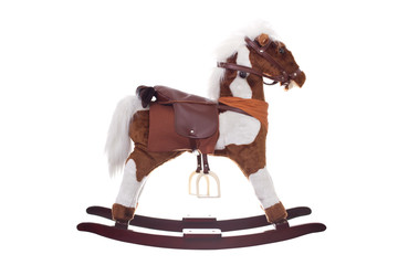 Wooden rocking horse isolated on white background