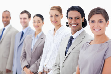 Close-up of smiling business people