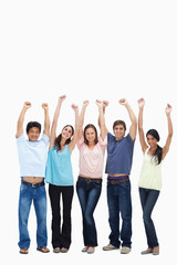 Fototapeta premium Customers raising their arms