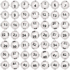 Boules de loto blanches numérotées de 1 à 49