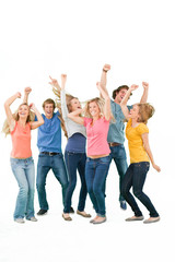 Obraz premium Friends partying together while laughing and smiling